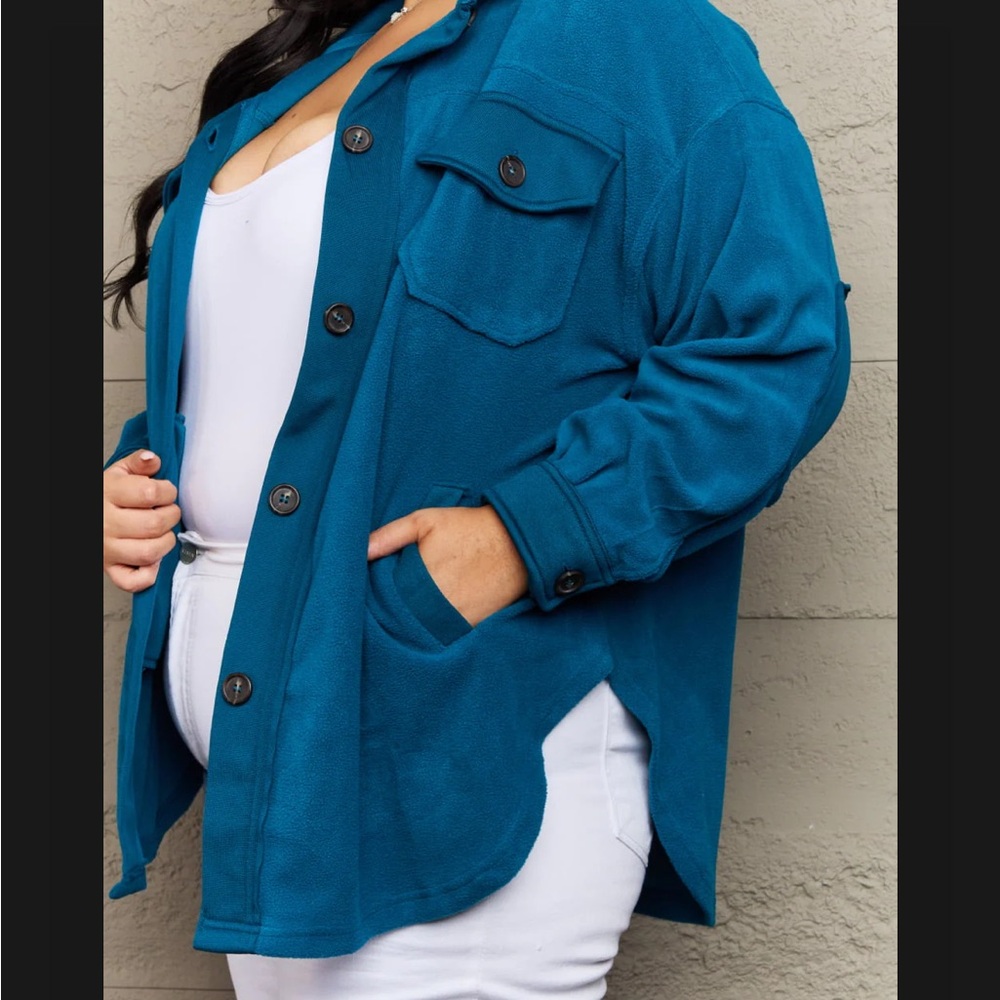 Zenana Teal Fleece Shacket Jacket NWT XL Cozy Cabin Button Front - Picture 7 of 9